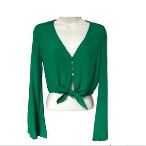 Bershka green long sleeves button up tie size xs